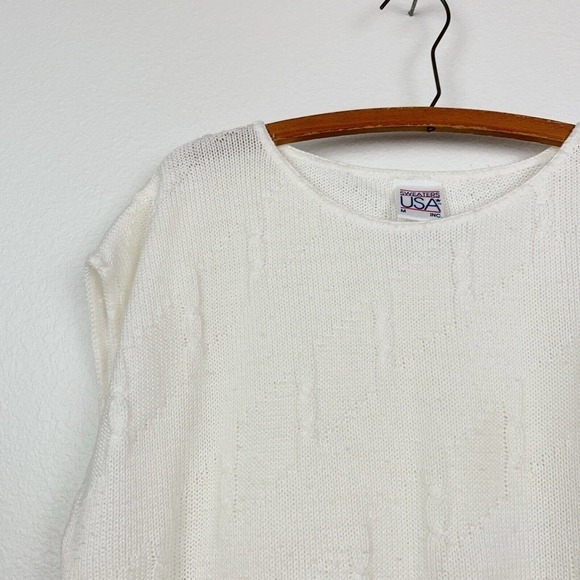 VINTAGE 80s Sweaters USA White Sleeveless Cap Sleeve Sweater Medium - Picture 2 of 4